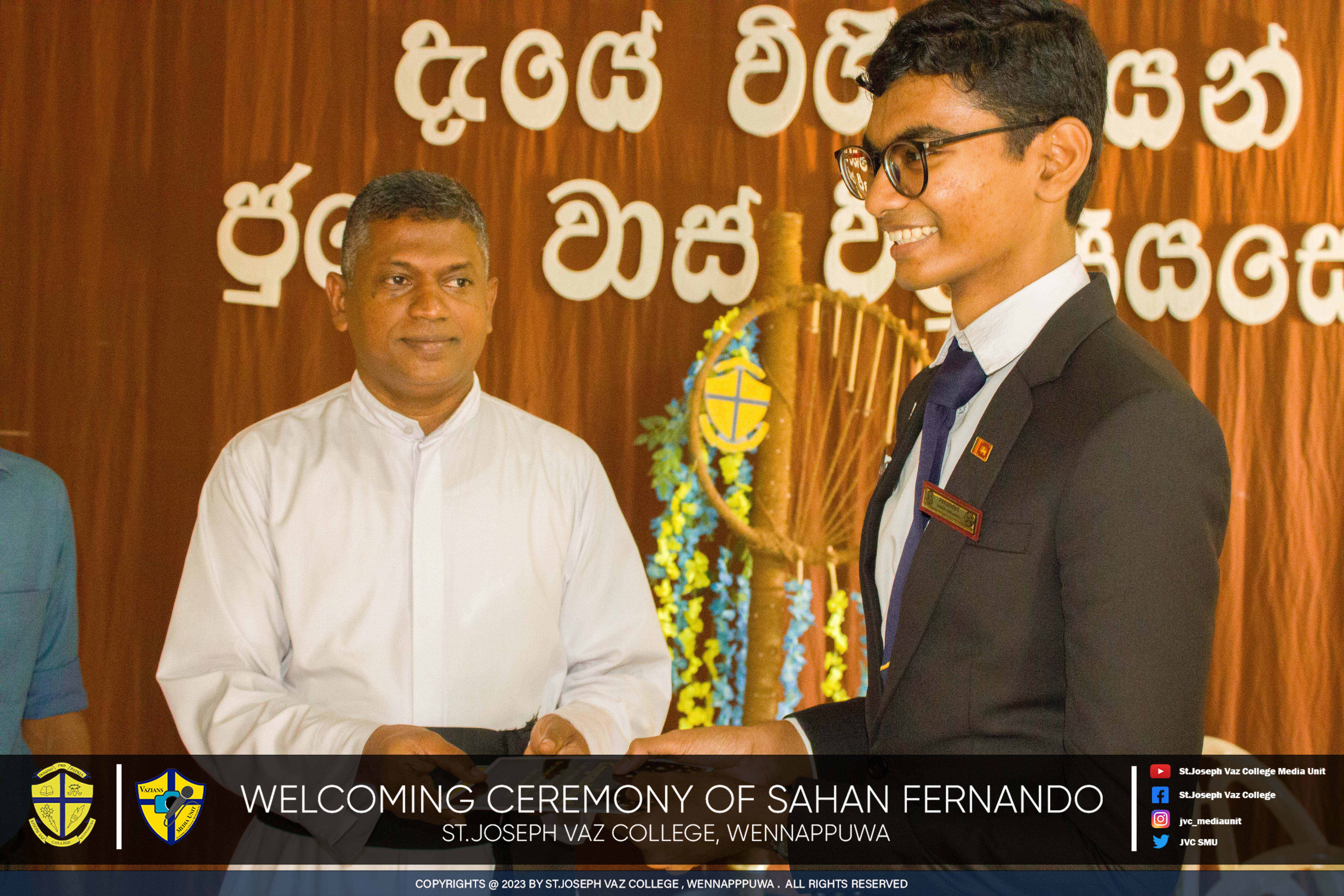 Welcoming Ceremony Of Sahan Fernando - St. Joseph Vaz College - Wennappuwa - Sri Lanka
