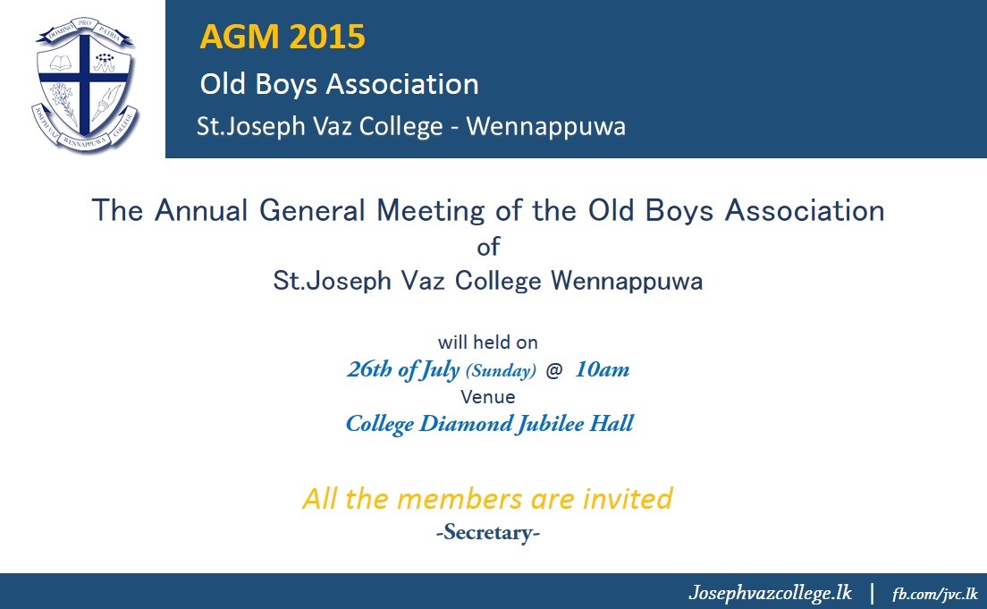 AGM Of Old Boys Association - 2015  -  St.Joseph Vaz College - Wennappuwa